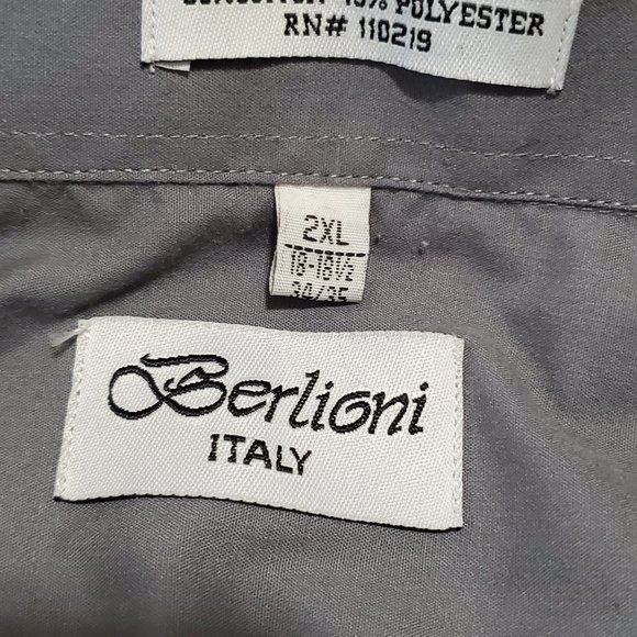 Berlioni Italy unisex dress shirt,gray,2XL,neck 18-18.5, great condition, cuffs. - Picture 3 of 3